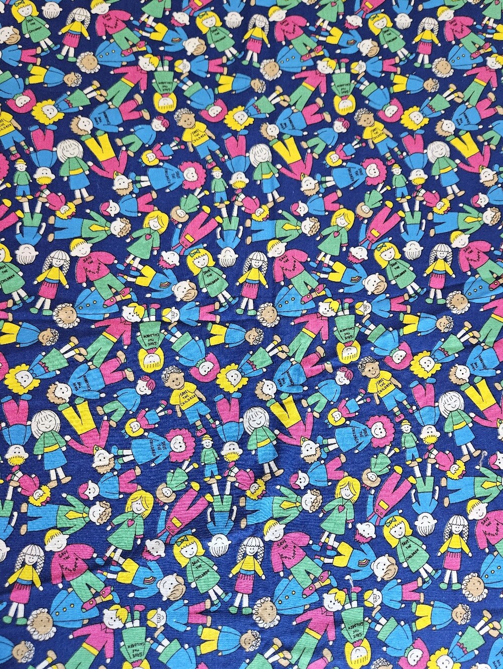 Vintage Playful Kids Print Fabric Top in Navy, Pink, Green, Blue- Sold By Yard